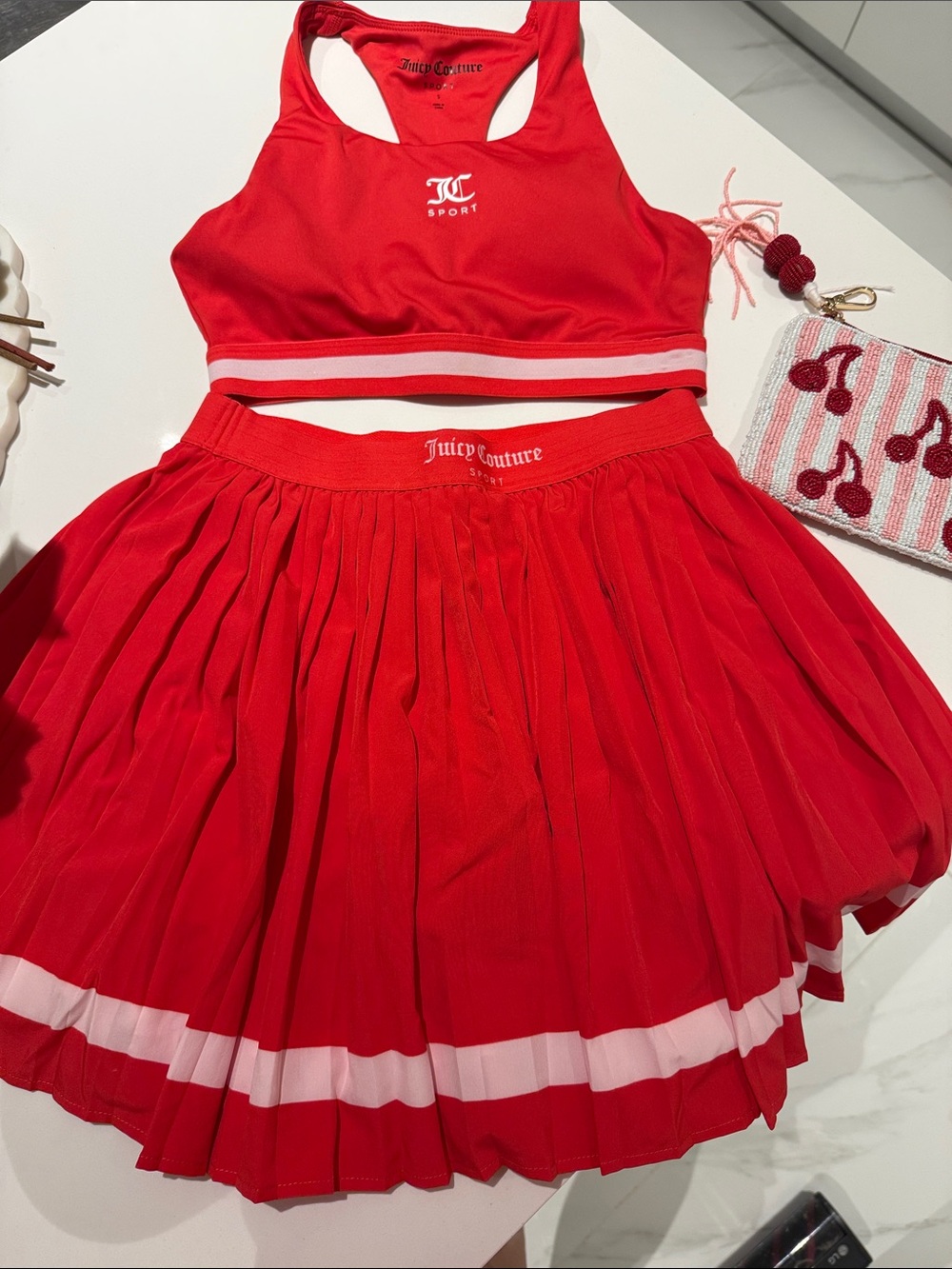 Juicy Couture Set Red Pleated Tennis Skirt with White Trim